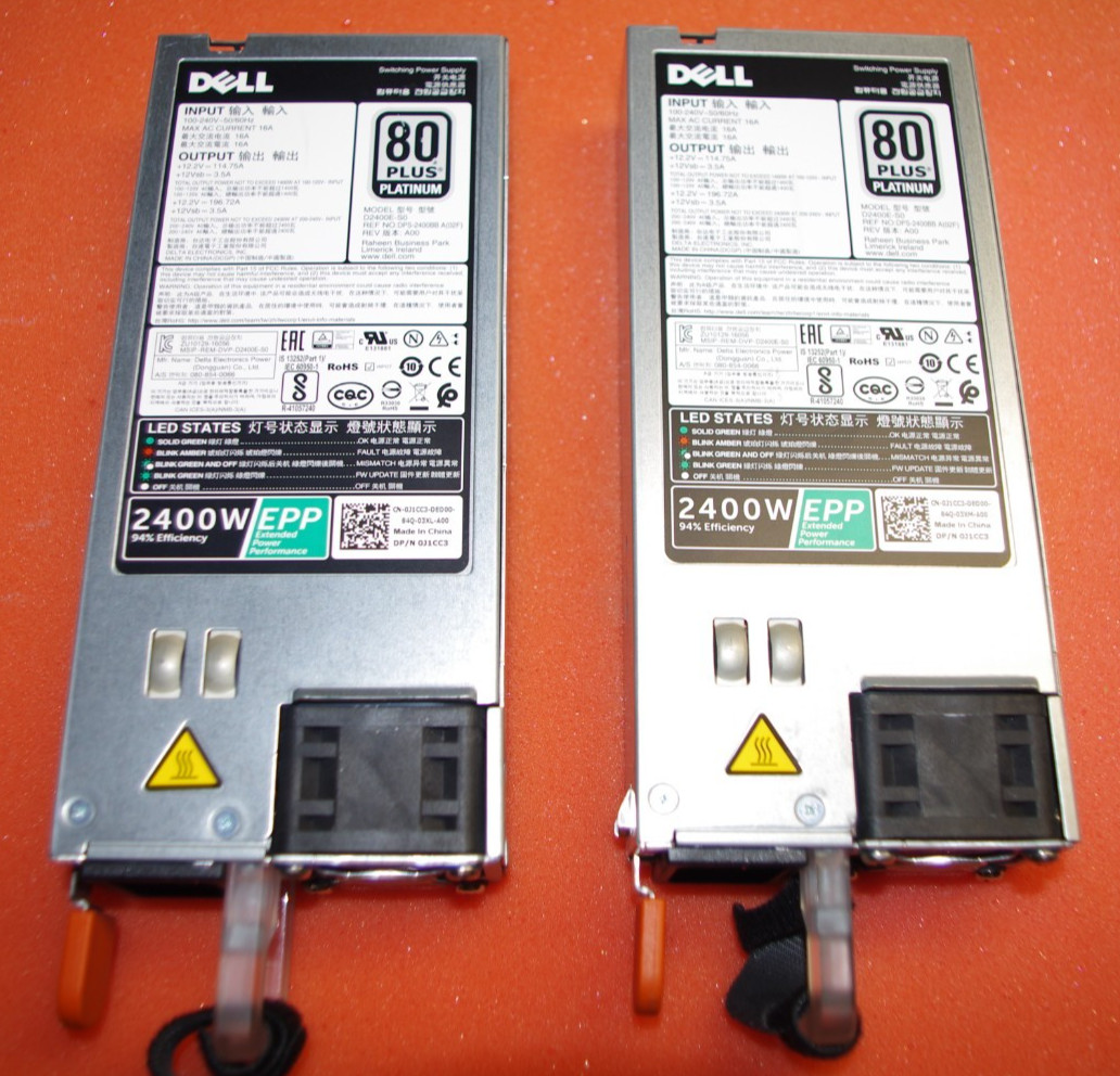 LOT OF 2 x  Dell PowerEdge 2400W 80+ Platinum POWER SUPPLIES 0J1CC3 R740 R740XD