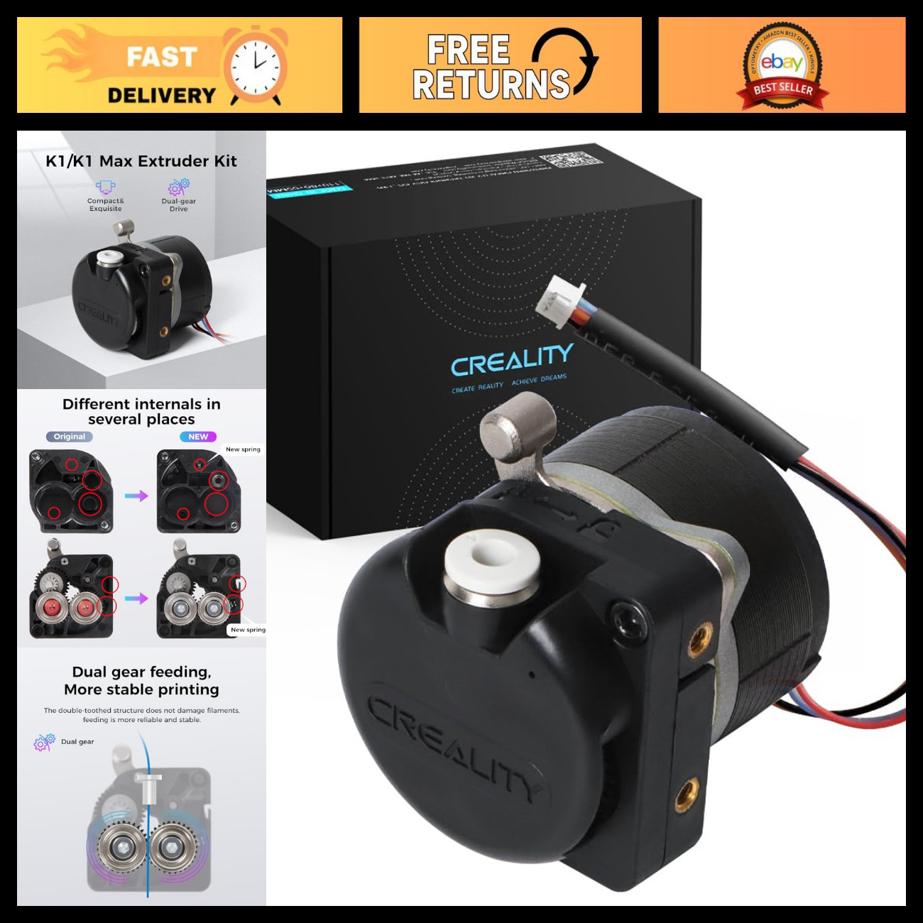 Upgraded Direct Drive Dual Gear Extruder Kit for K1 SE, Ender 3 V3 Plus 3D Print