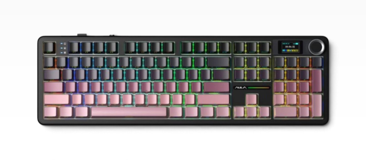 NEW Aula F108 Pro Mechanical Keyboard  Gradient Pink + Gray Wood
