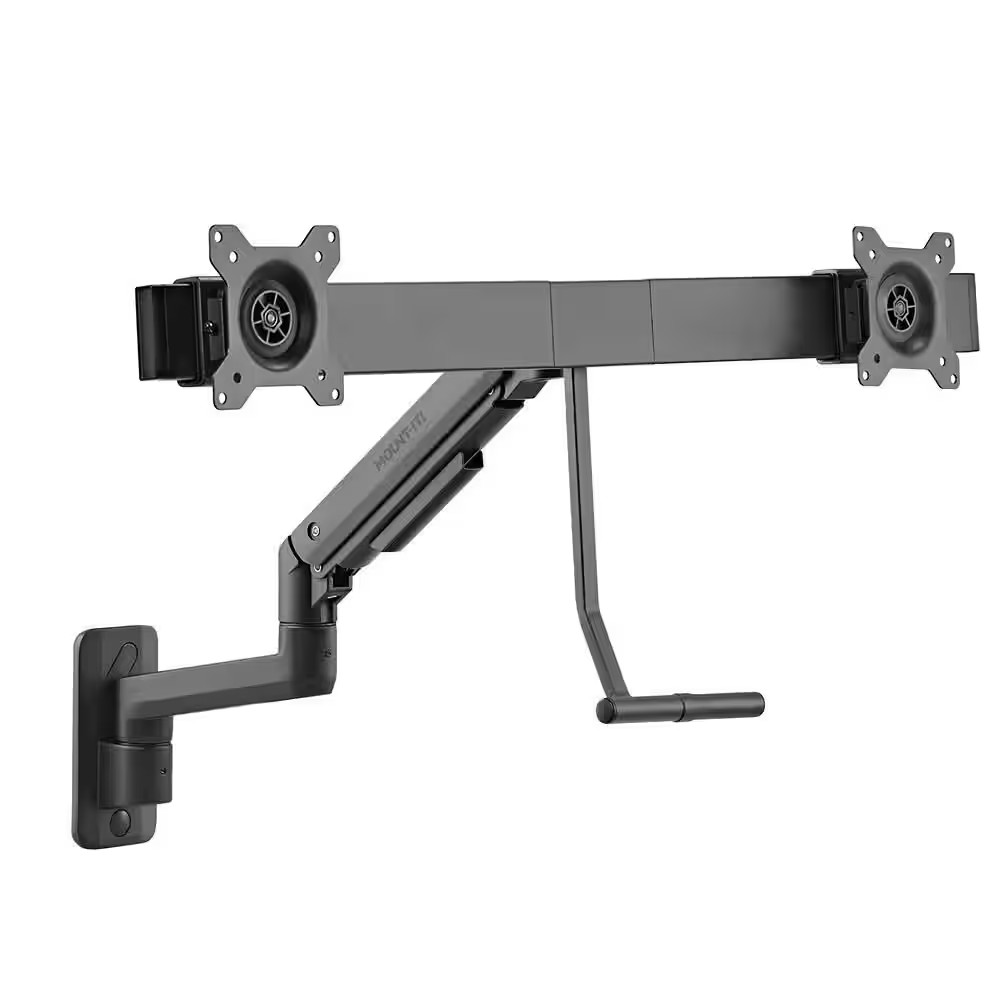 Dual Monitor Wall Mount with Gas Spring Arm and Crossbar for 17 In. to 32 In. Mo