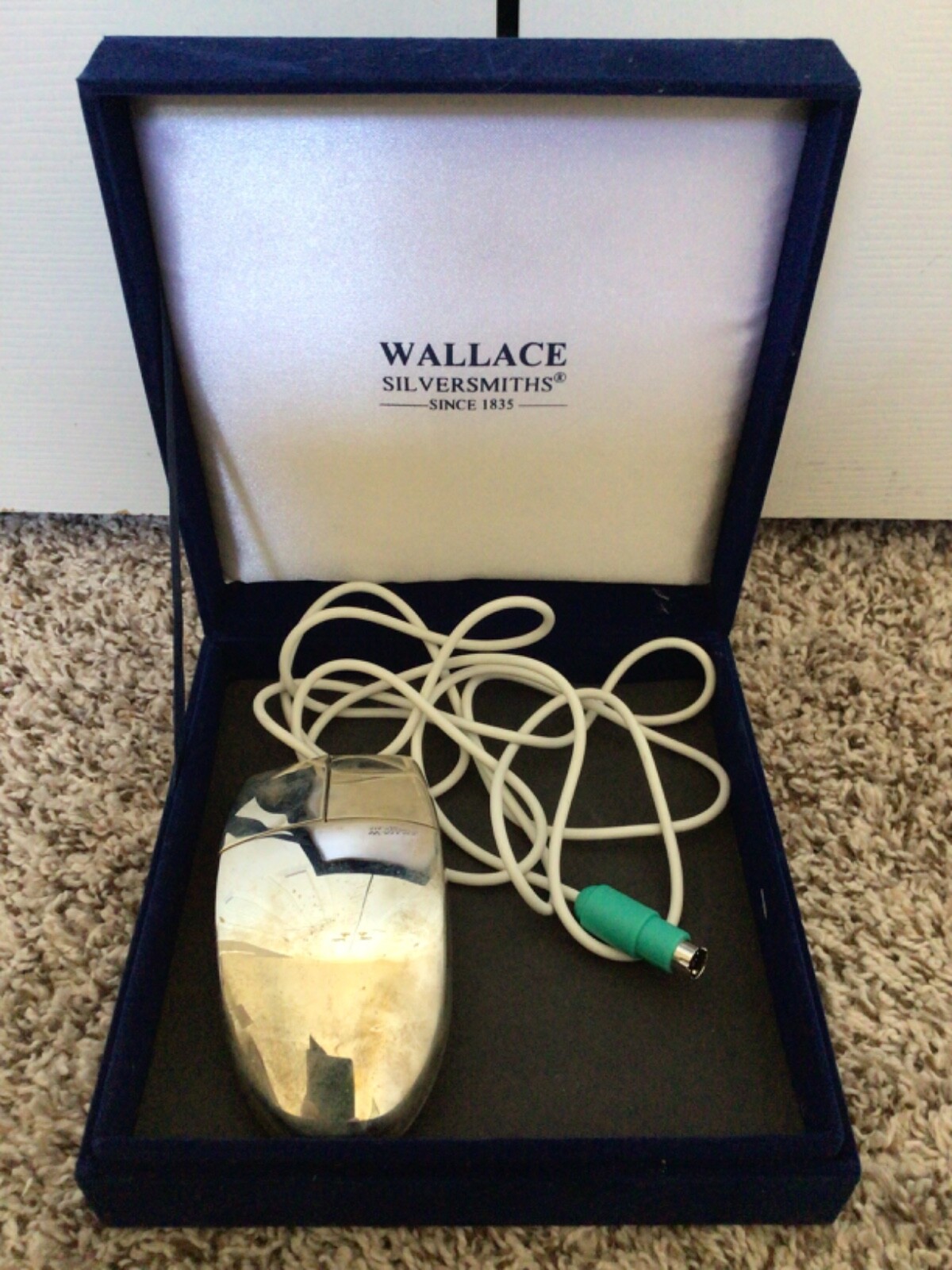 VTG Wallace Silversmith Silver Plated 2-Button PS/2 Mouse MUO6P Velvet Box