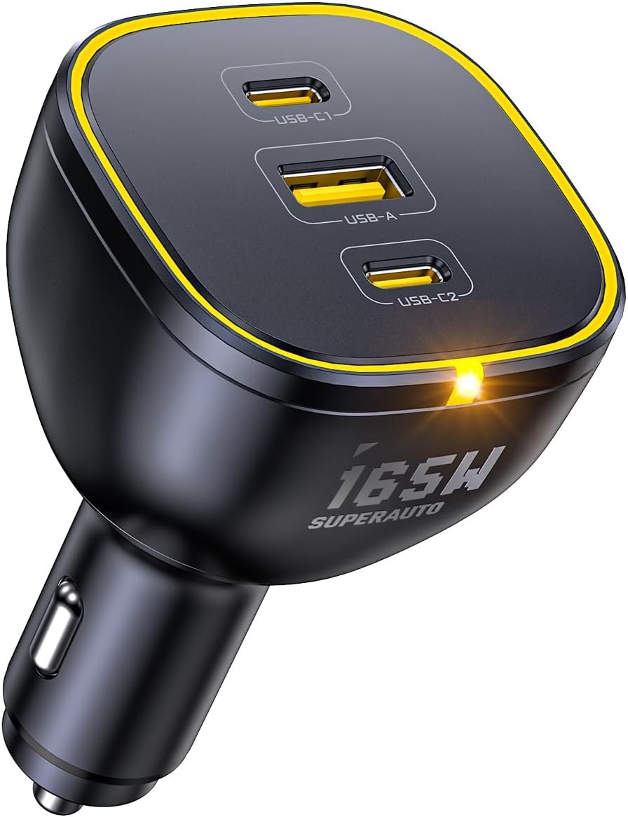 Fast Car Charger AOHI 165W 140W USB C PPS 45W 3-Port Black