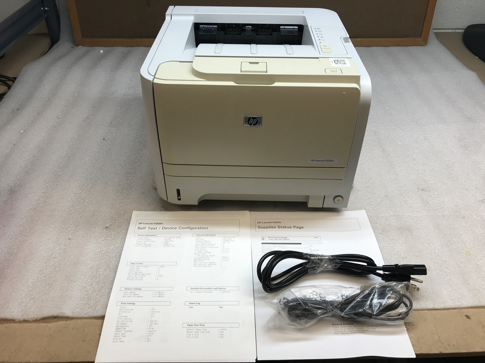 HP LaserJet P2035N Workgroup Monochrome Laser Printer 29k Pg Ct w/ Toner