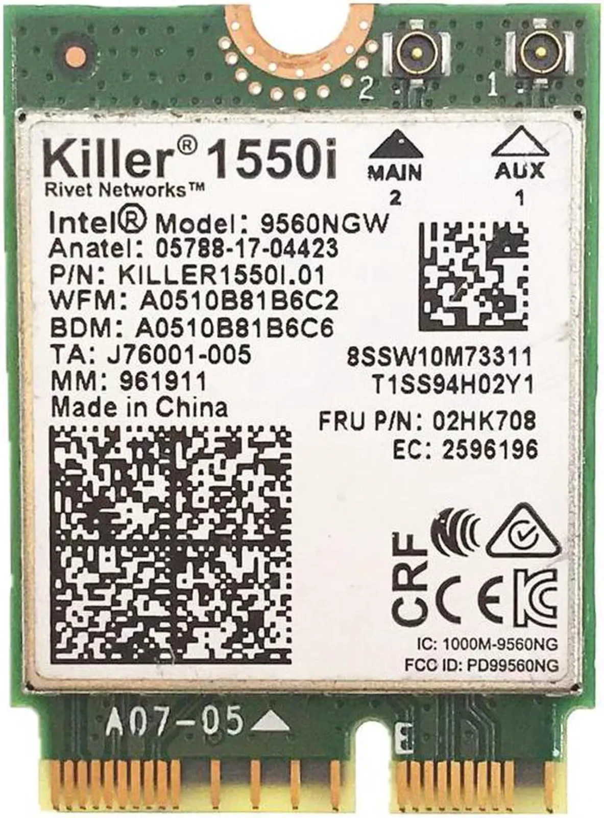 Killer Wireless AC 1550 Module Bluetooth 5.0 WLAN m.2 2230/ NGFF Card Adapte