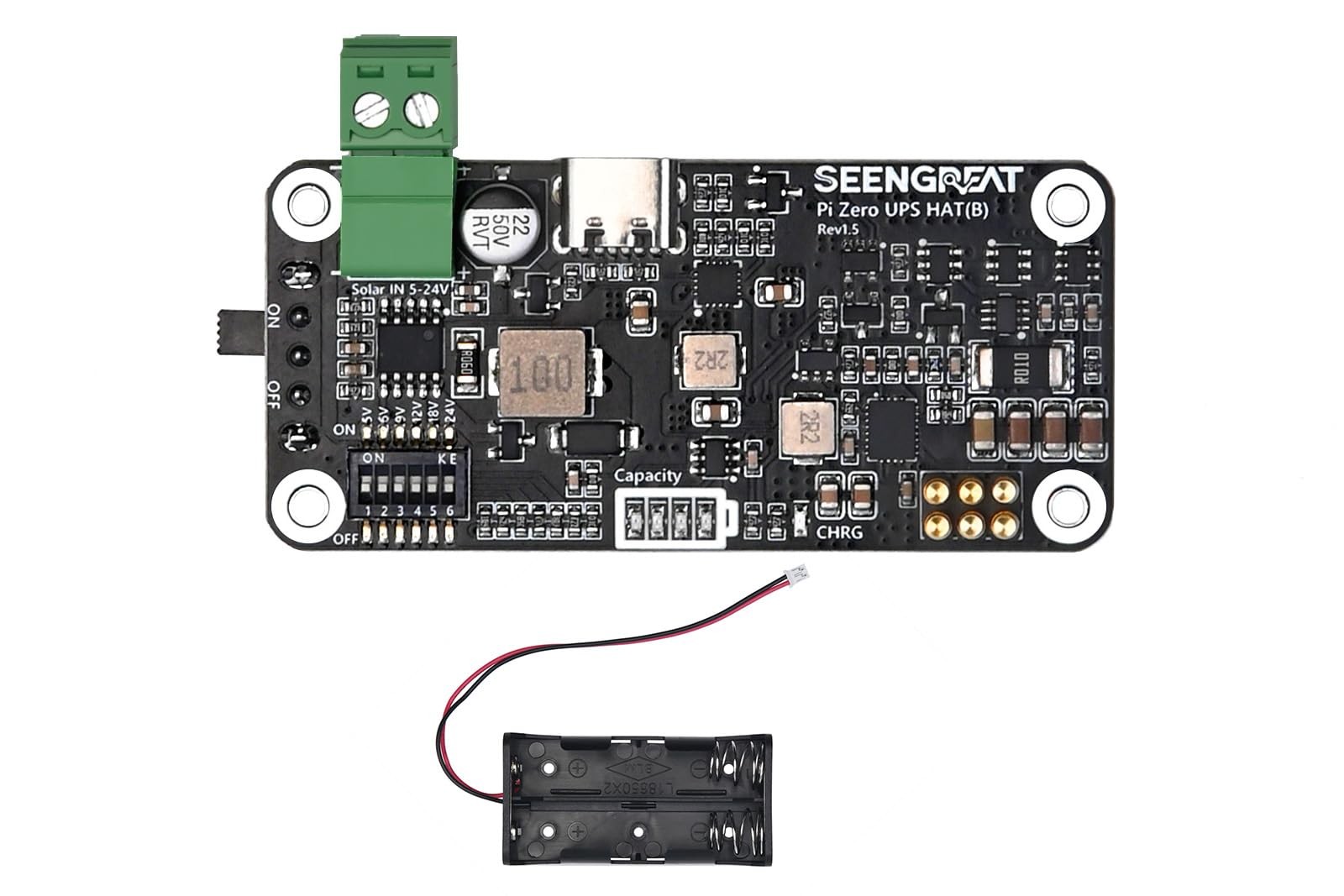 UPS HAT For Raspberry Pi Zero 5V Output Solar Charging 5V/24V I2C Board