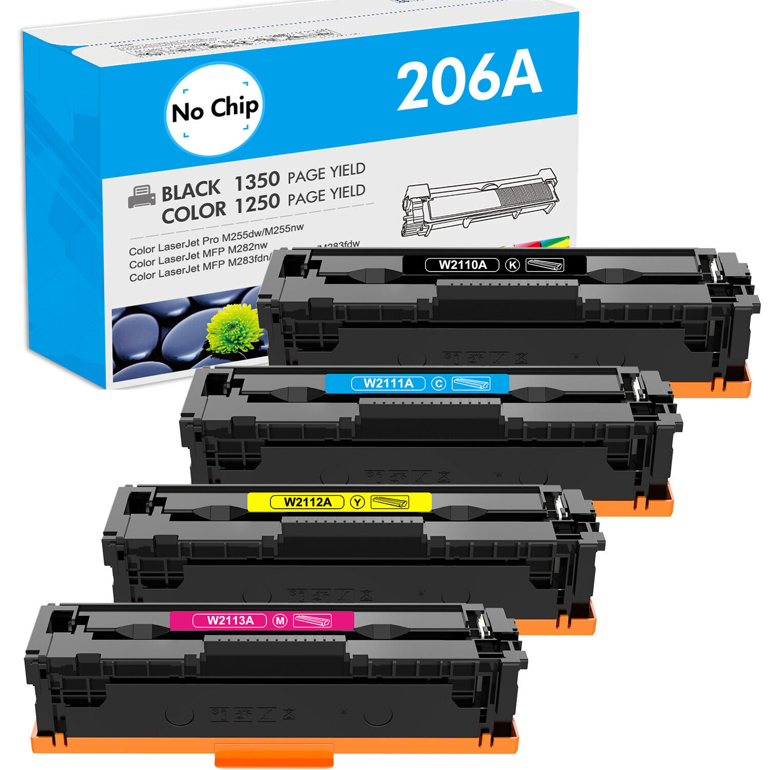 W2110A For HP 206A Toner Color LaserJet MFP M283fdw M283cdw M255dw M282nw NoChip