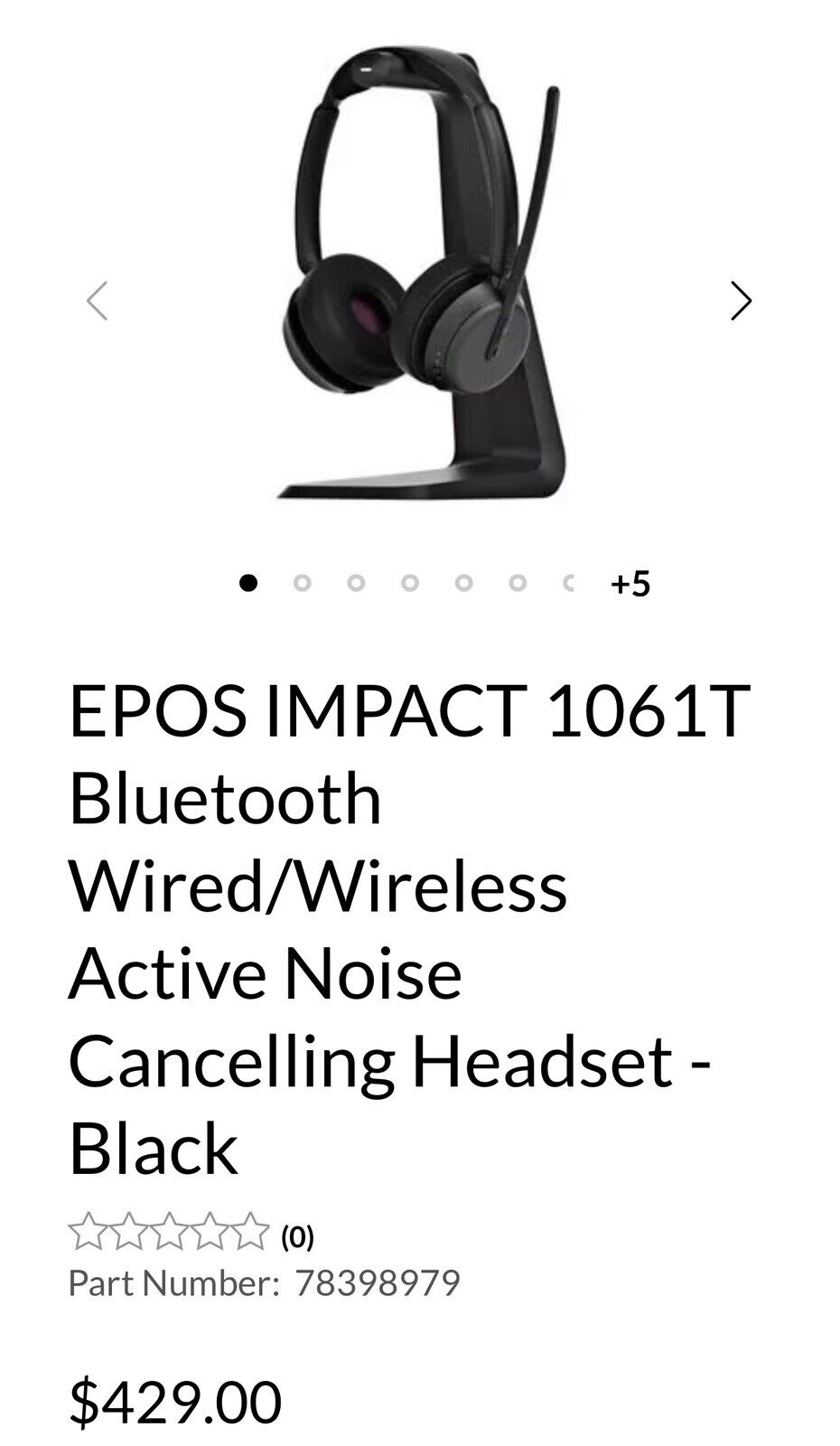 EPOS IMPACT 1061T Headset with Charging Stand 1001171 - Used