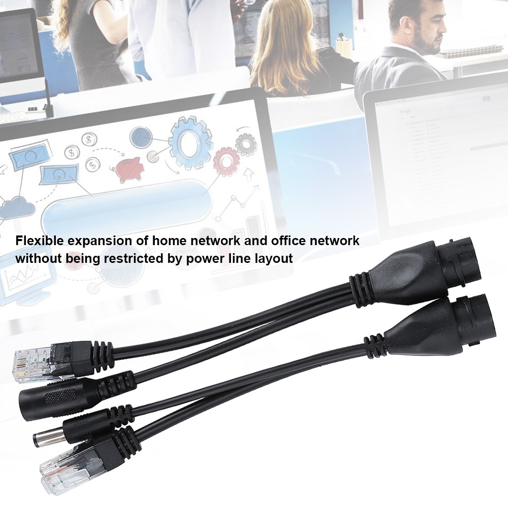 POE Adapter Cable NonStandard Waterproof Injector Splitter DC12V(Black )
