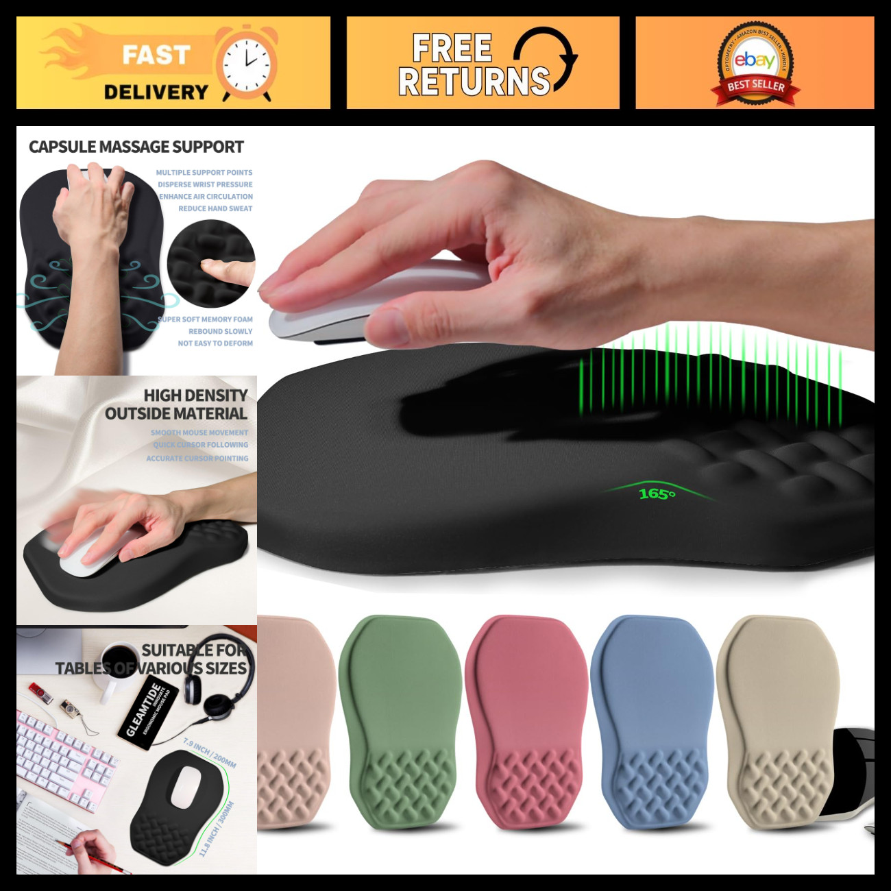 Ergonomic Memory Foam Mouse Pad with Wrist Support & Carpal Tunnel Relief 11.8"x