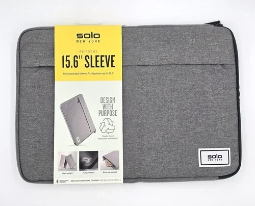 Solo New York Re:focus 15.6" Laptop Sleeve Gray Recycled Padded Case UBN105