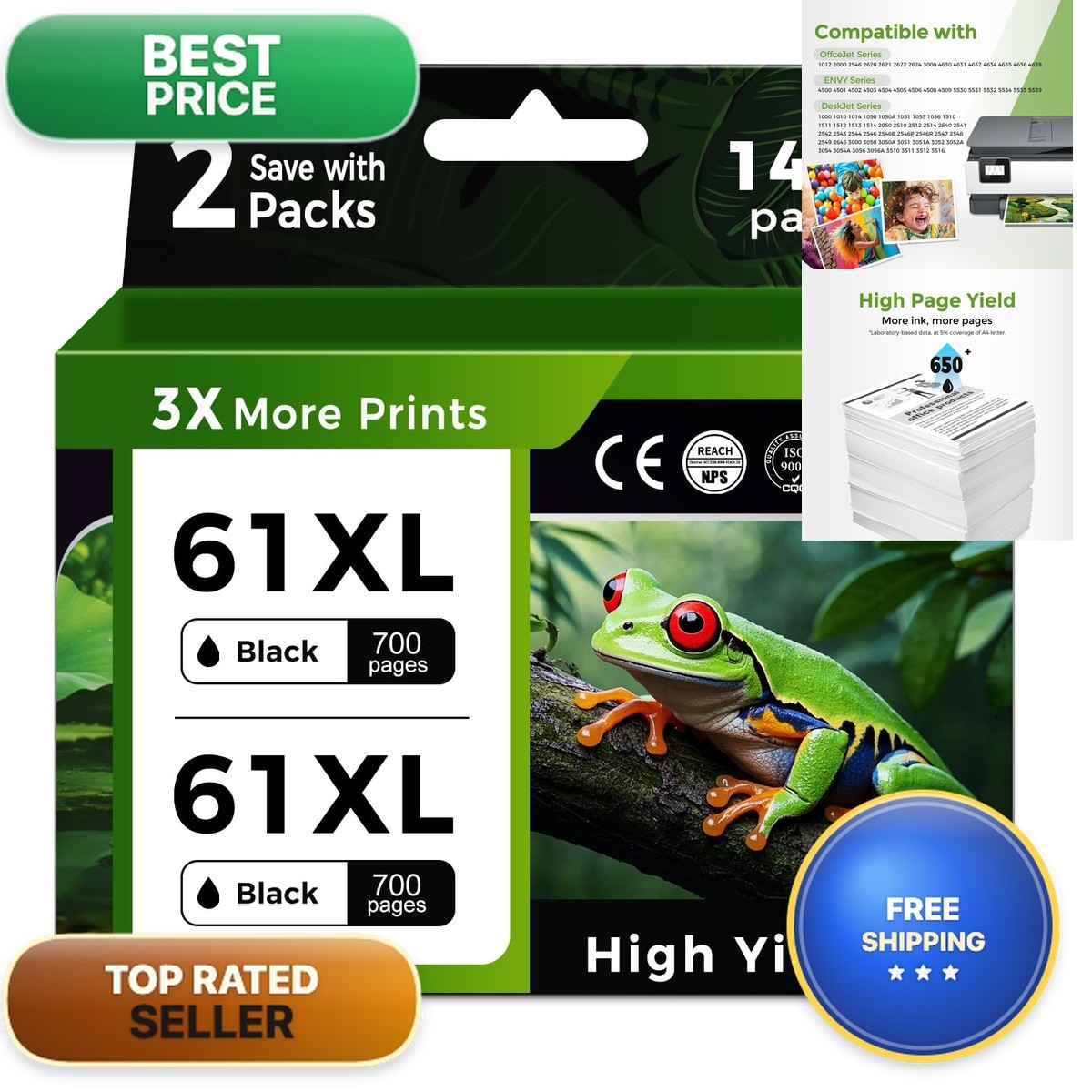 61XL Black Ink Cartridge for HP Printers Replacement
