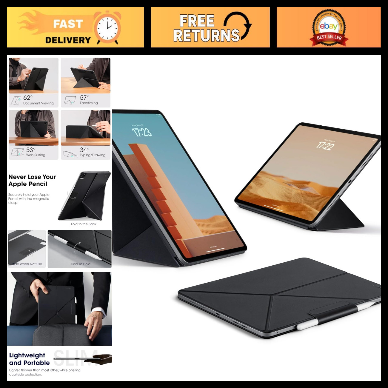 iPad Air 11 Inch Case - Folio with 4 Adjustable Angles, Slim & Lightweight Desig
