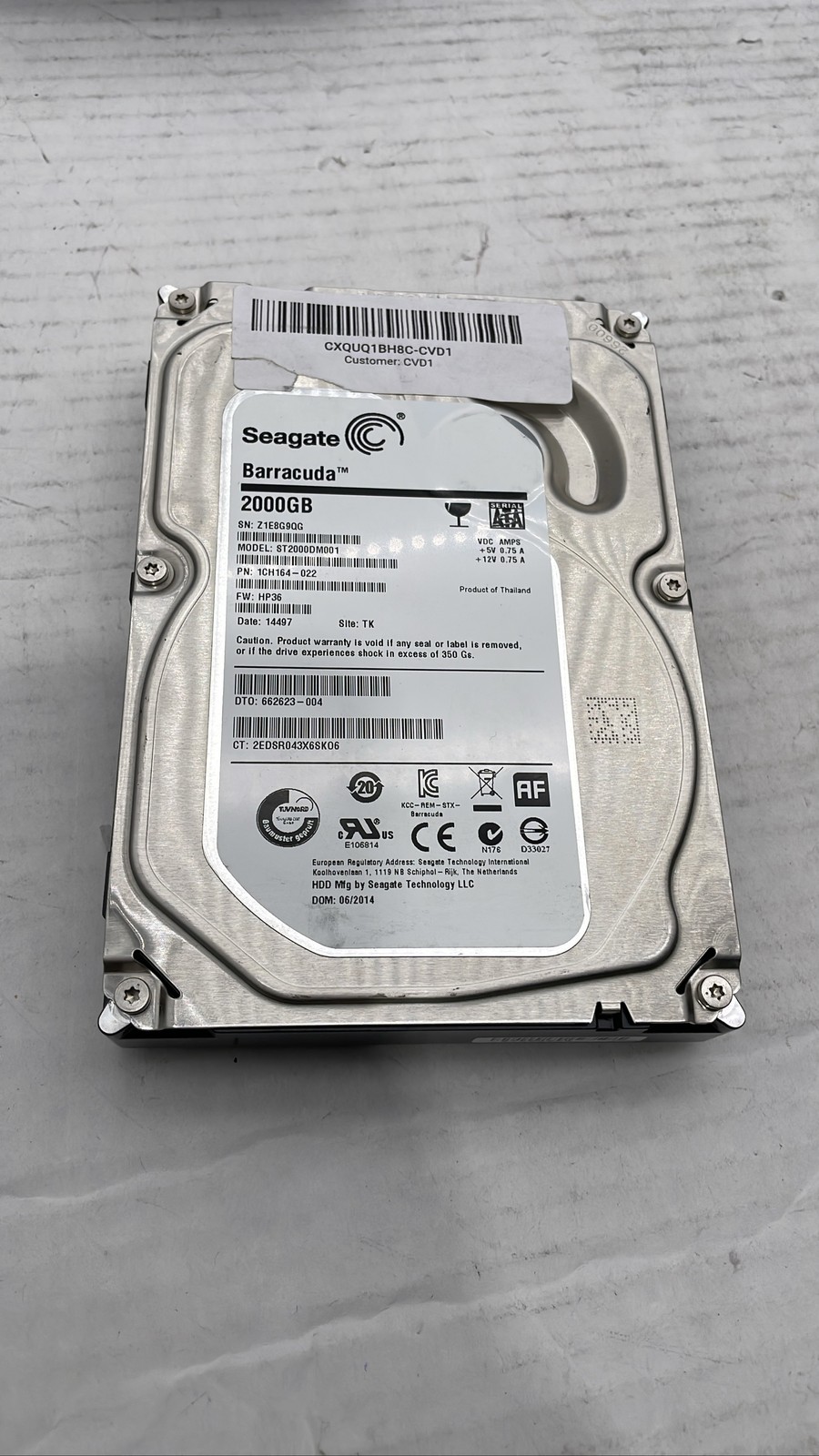 Seagate Barracuda ST2000DM001 2TB 3.5" SATA HDD P/N 1CH164-022 HP36