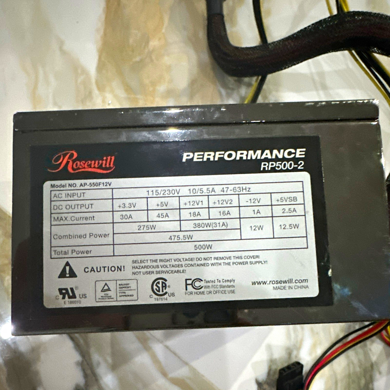 Rosewill Performance RP500-2 500W ATX Non-Modular PSU SATA 24-Pin Black