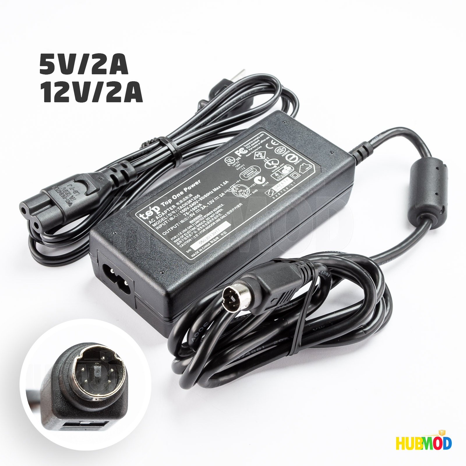 5-Pin Genuine TOP One Power Supply AC Adapter Charger TAD0361205 5V 12V 2A +Cord