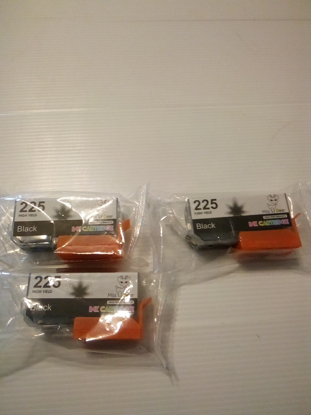 Cannon 225 Black Printer Ink Qty 3 Cartridges Miss Deer Replacement Ink