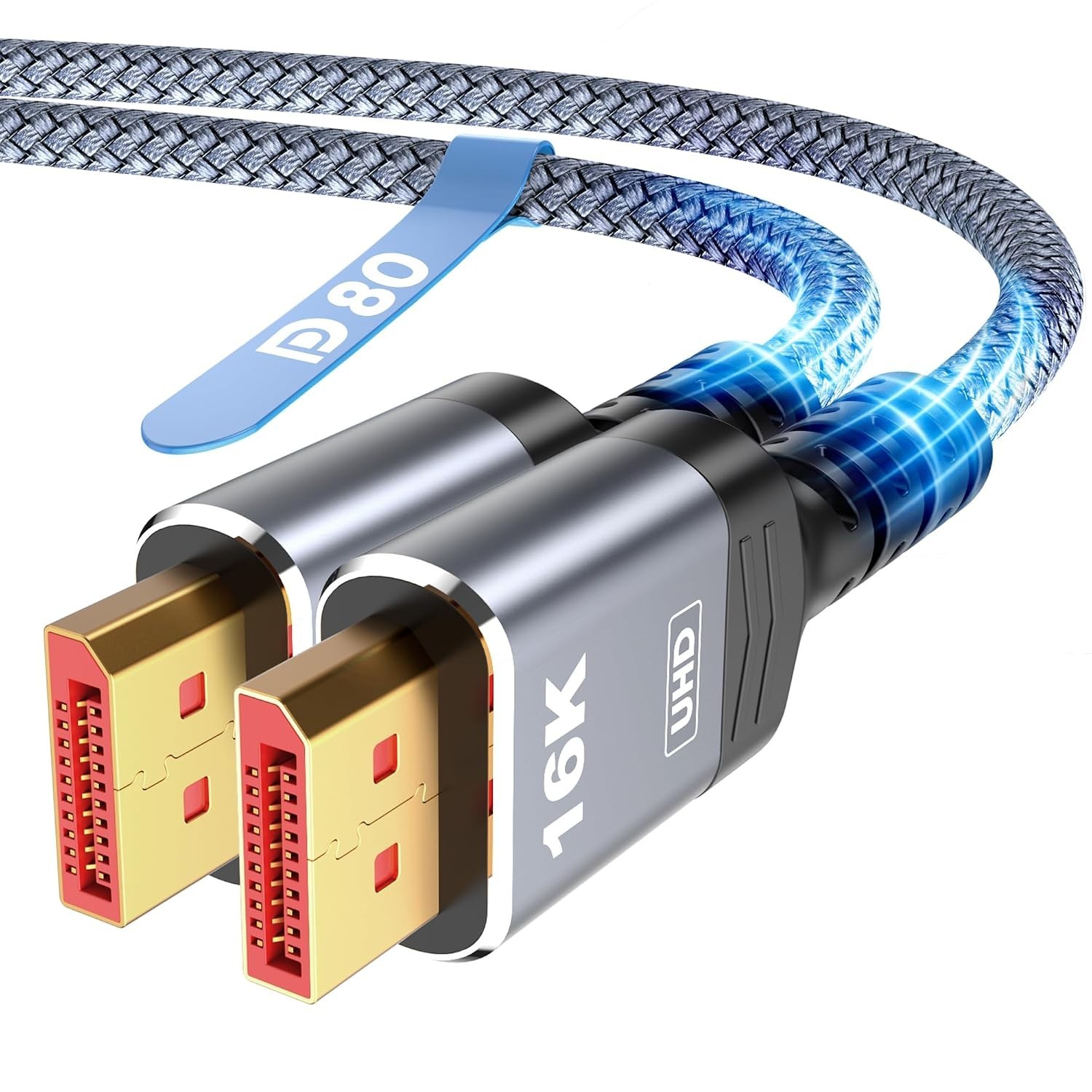 Braided 15FT DisplayPort 2.1 Cable - 80Gbps, Dynamic HDR for Stunning Visuals