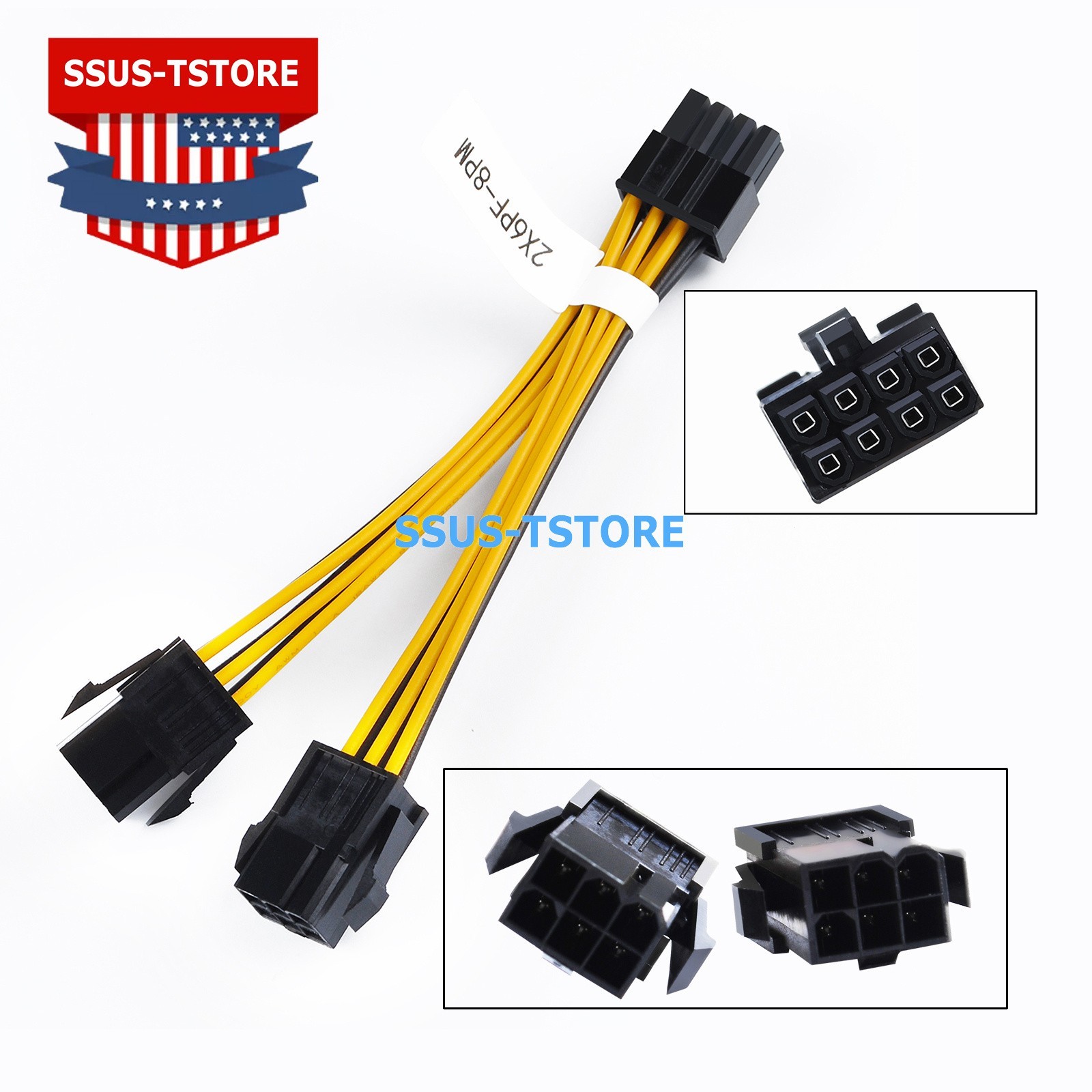 Dual 6 Pin Female To Single 8 Pin Male PCIe Graphics Power Cable 18 AWG, 19.5cm