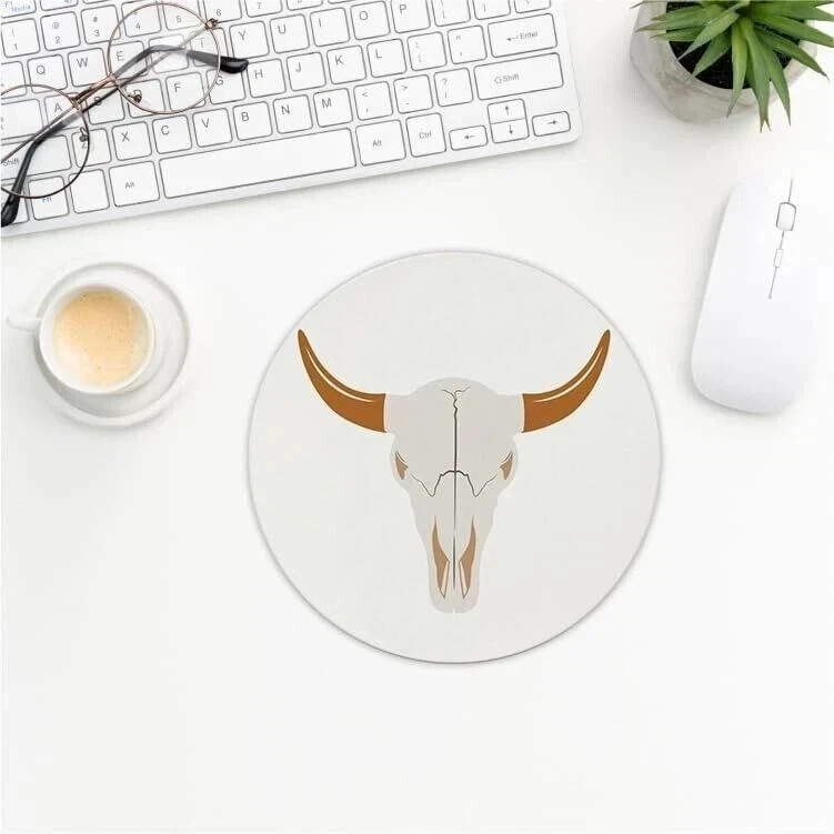 Bull Skull Ergonomic Mouse Pads Round Mat for Home Office Work Desk Computer Lap
