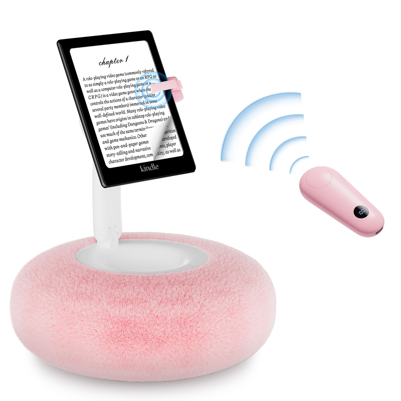 Magnetic Kindle Holder with Page Turner, Cozy Pillow Kindle Stand for Reading...
