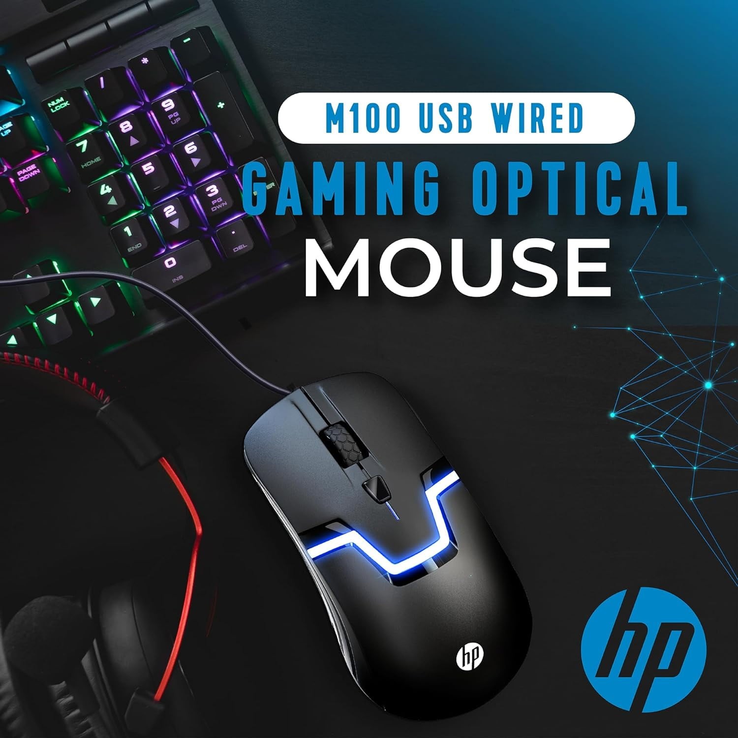 HP Wired RGB LED Gaming Mouse USB Optical 1600 DPI 3 Buttons PC LAPTOP BLACK