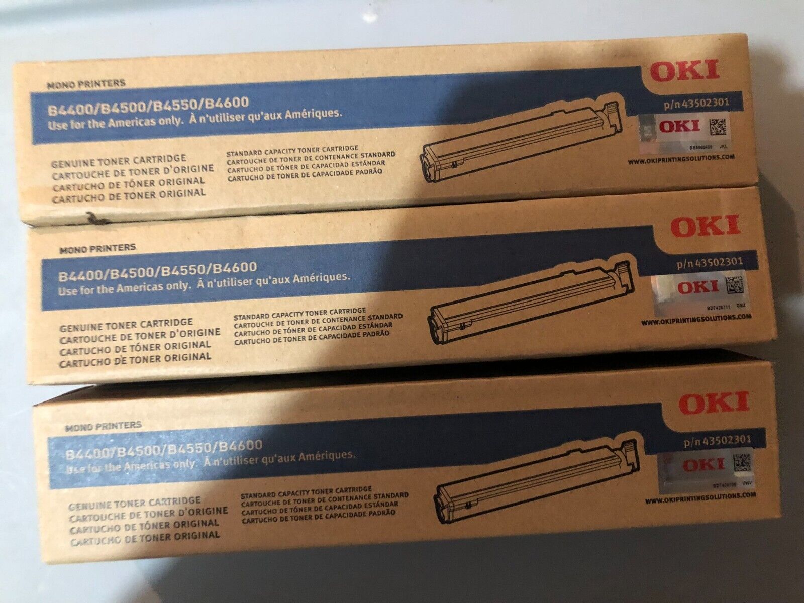 OKI P/N 43502301 Black Toner Cartridge 3-Pack for B4400, B4500, B4550, B4600