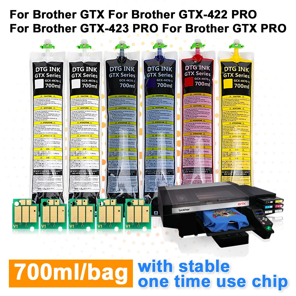 4*700ml High Quality DTG Ink Bag with Chip for Brother GTX GTX Pro Printer