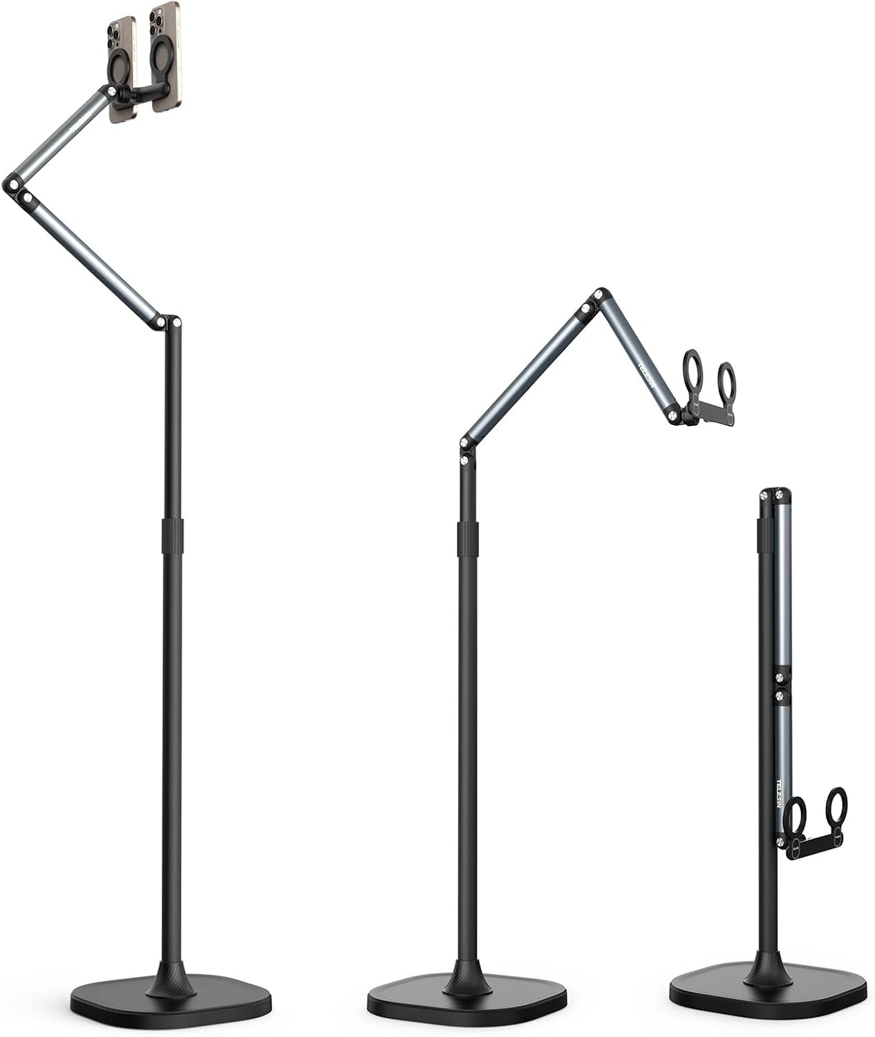 Heavy Duty Tablet Floor Stand with Magnetic & Dual-Position Bracket – Black 
