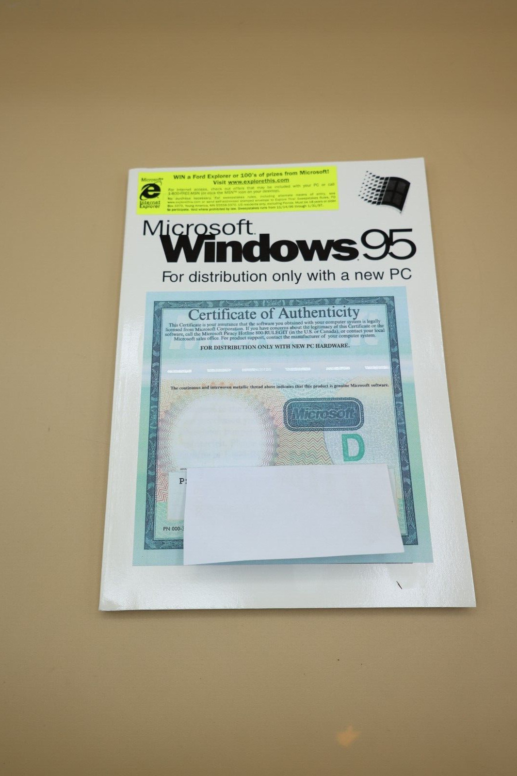Microsoft Windows 95 Booklet/Manual With Certificate Of Authenticity- Dut's Deal