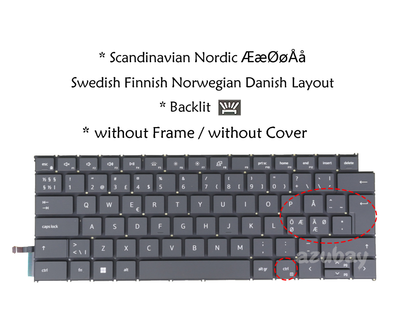 Nordic Laptop Keyboard for DELL Latitude 5455 7455, Vostro 3440 0H32YH Backlit
