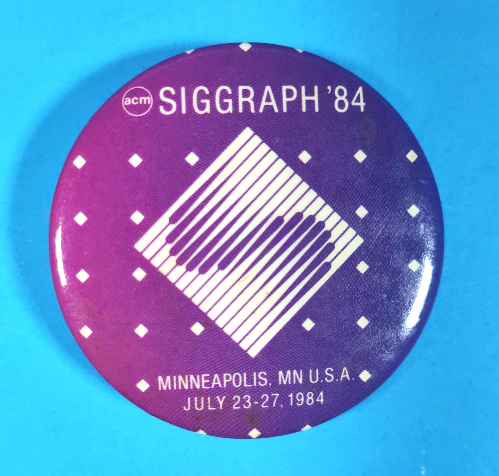 ACM SiGGRAPH 1984 button pin, Minneapolis, MN Computer Graphics - Very Rare HTF