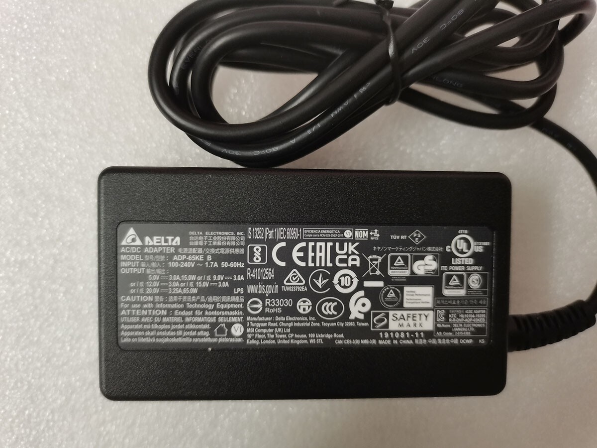Original Delta ADP-65KE-B 20V 3.25A For MSI Prestige 14Evo A12M-012US Type-C 65W