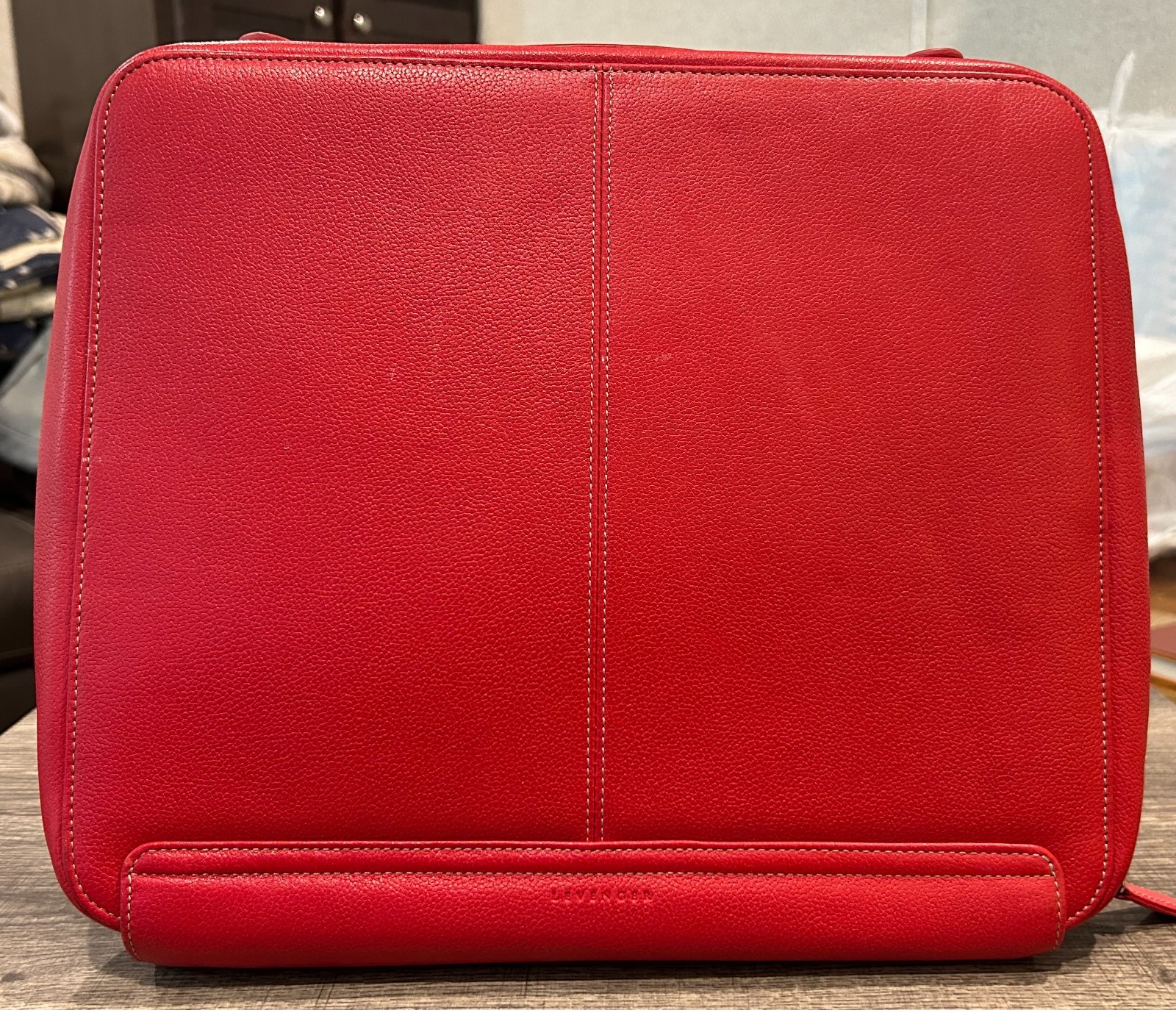 Levenger Red Leather Zipper Portfolio Organizer Laptop Travel Case Rare Office
