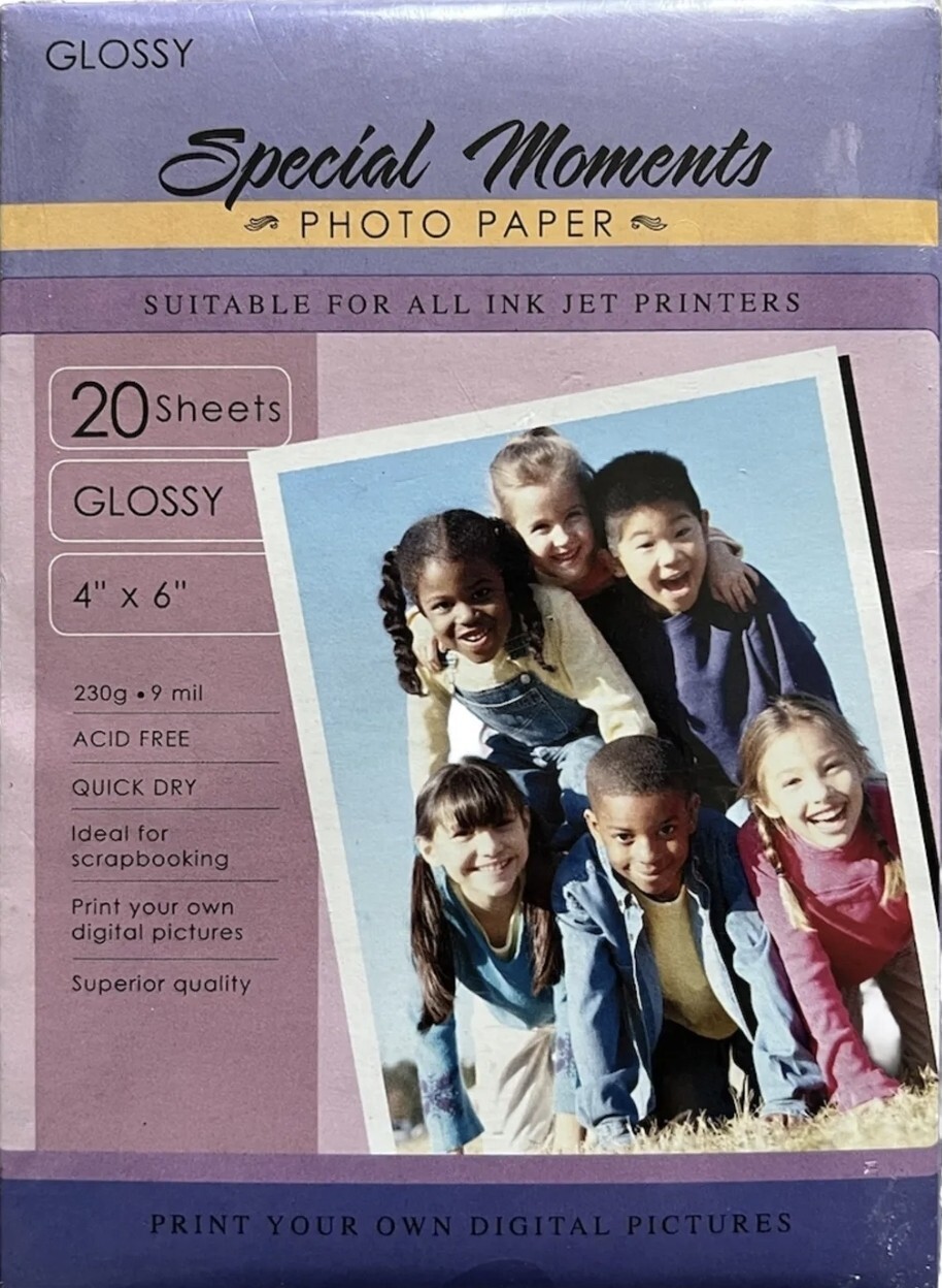 Glossy Special Moments Photo Paper For Ink Jet Printers 20 Sheets 4 x 6 Inch 