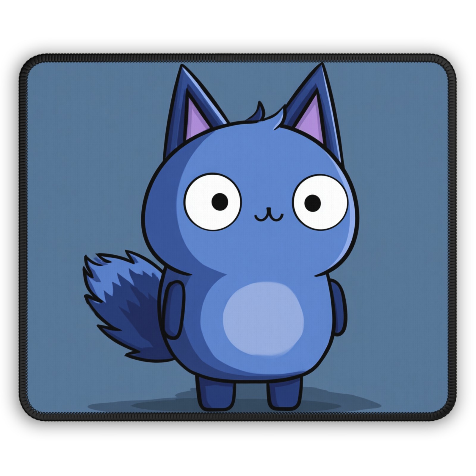 Blue Cute Fox Character Gaming Mouse Pad | Kawaii Cartoon Desk Mat