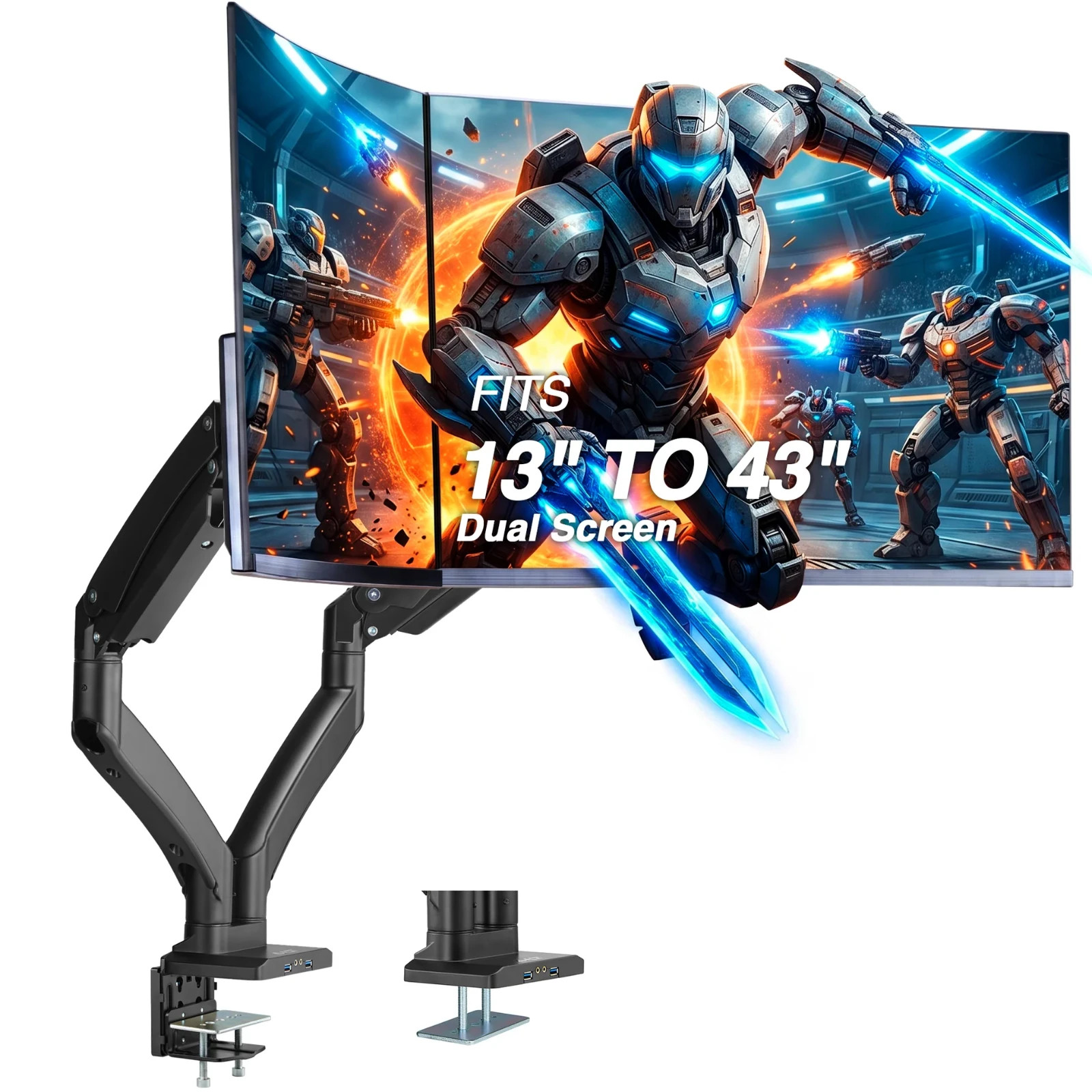 AVLT Dual 13-43" Heavy Duty Monitor Mount USB AUX Black DM41-1