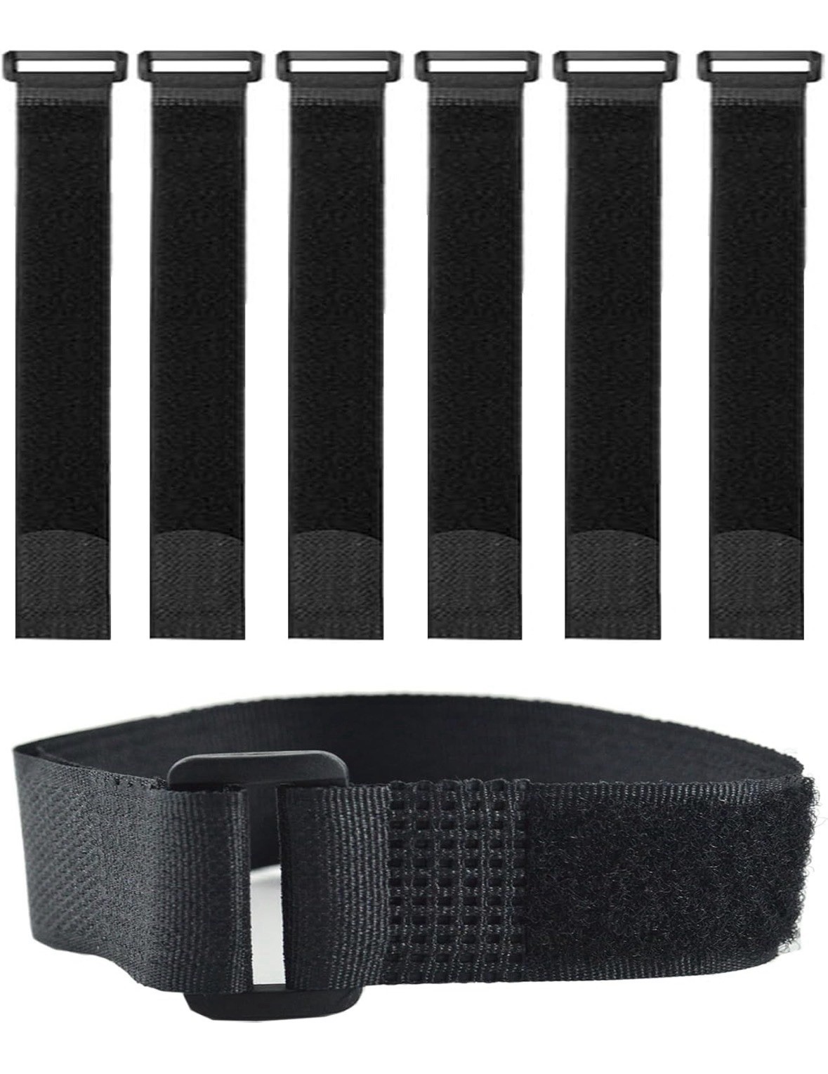 6 Pcs Black Reusable Fastening Cable Ties & Straps Adjustable Hook &Loop Nylon