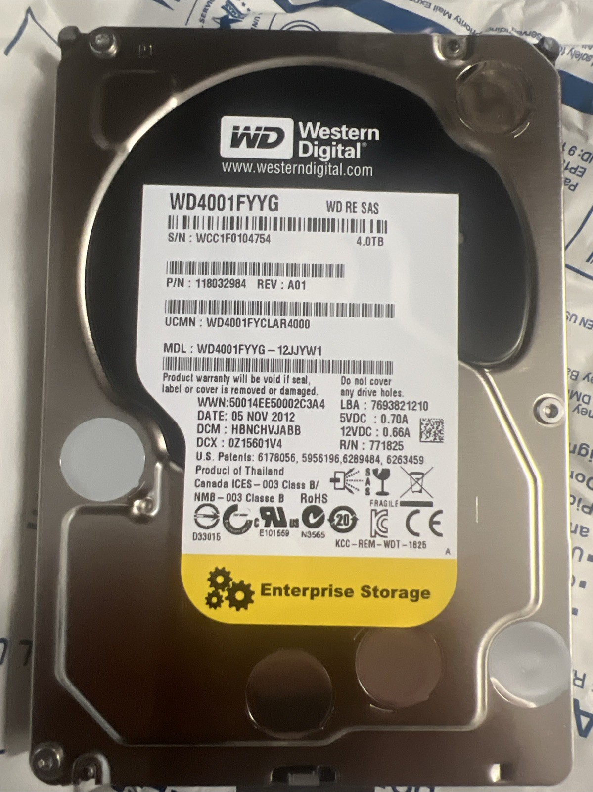 Western Digital WD4001FYYG 4TB 7.2K SAS 3.5" Enterprise Hard Drive HDD