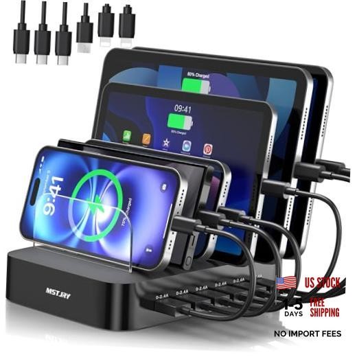 Charging Station for Multiple Devices : 6 Port USB Charger Stations - Black