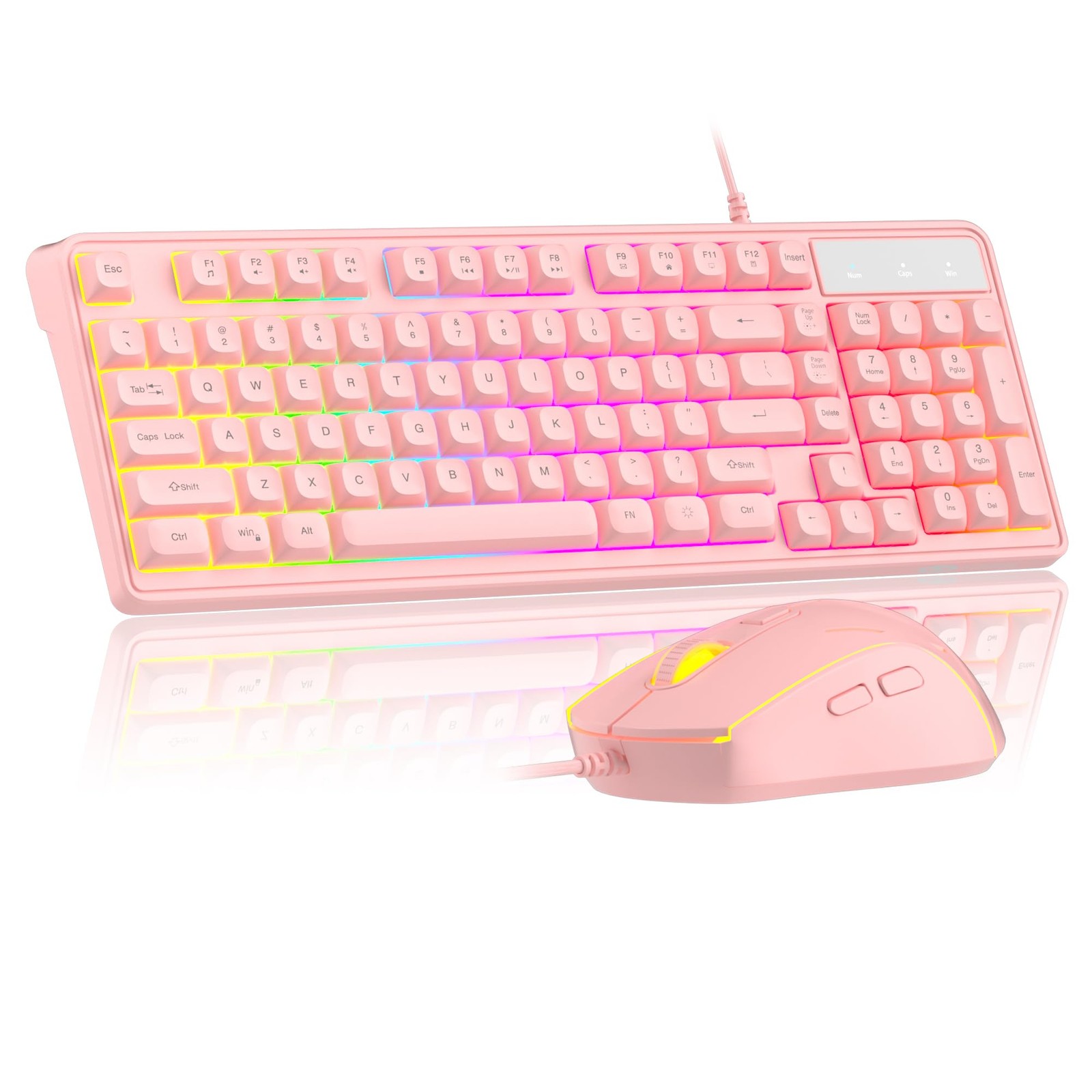 Pink Creamy Wired RGB Backlit Keyboard Mouse Combo GK980 Adjustable PC Mac