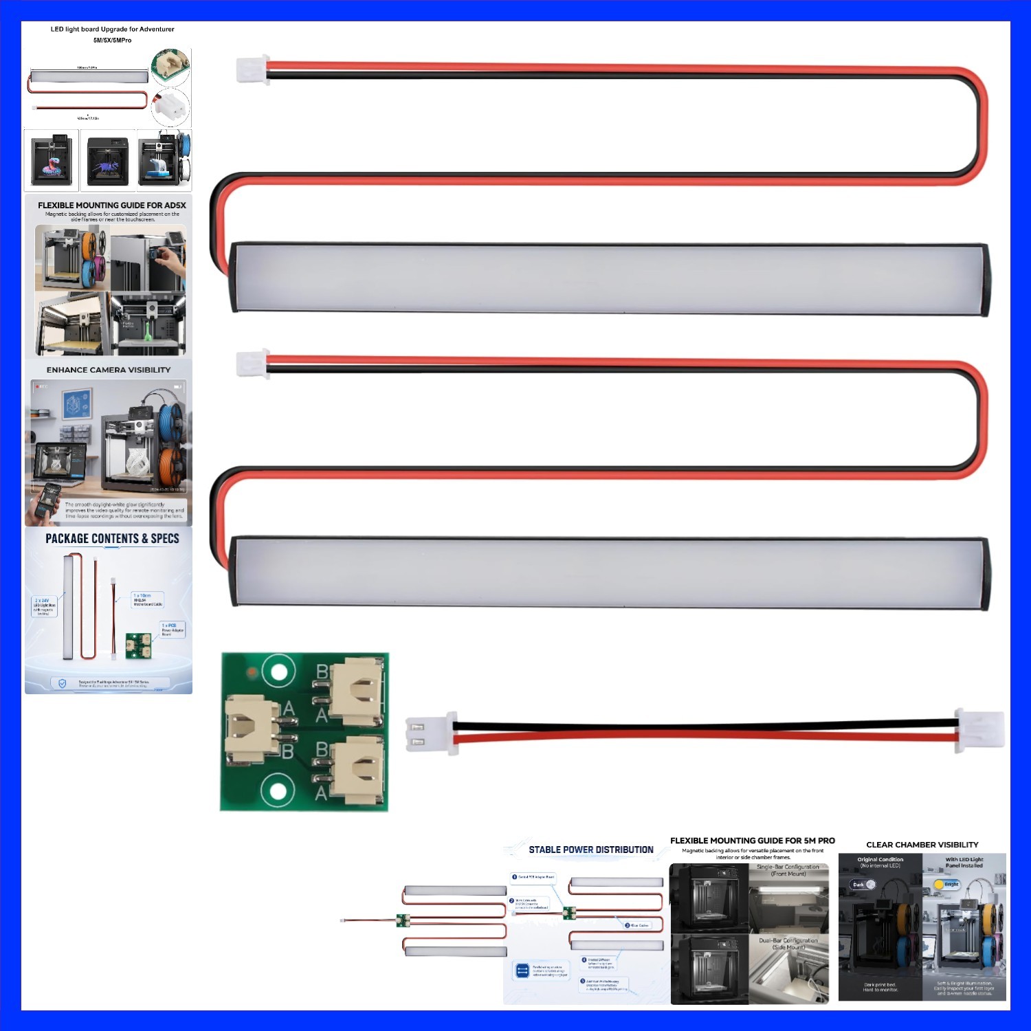 Upgrade LED-Light Kit for Flashforge Adventurer-5X5M 3D-Printing: 2pcs Magnet...