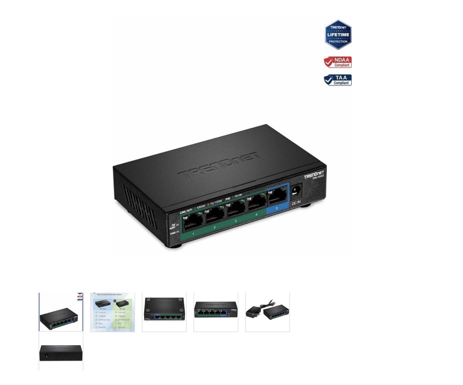 Brand New TRENDnet 5-Port Gigabit PoE+ Switch, 32W PoE Power Budget, 10Gbps