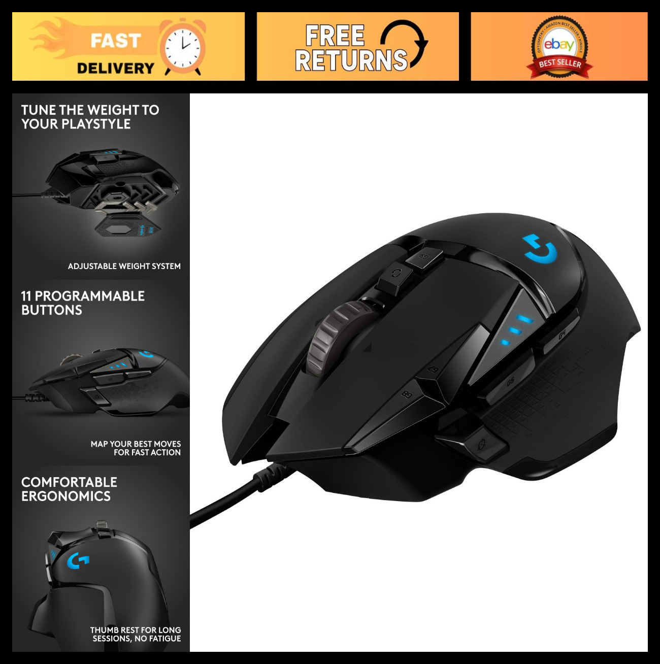 High-Precision Wired Gaming Mouse - Adjustable DPI, RGB Lighting, Ergonomic Desi