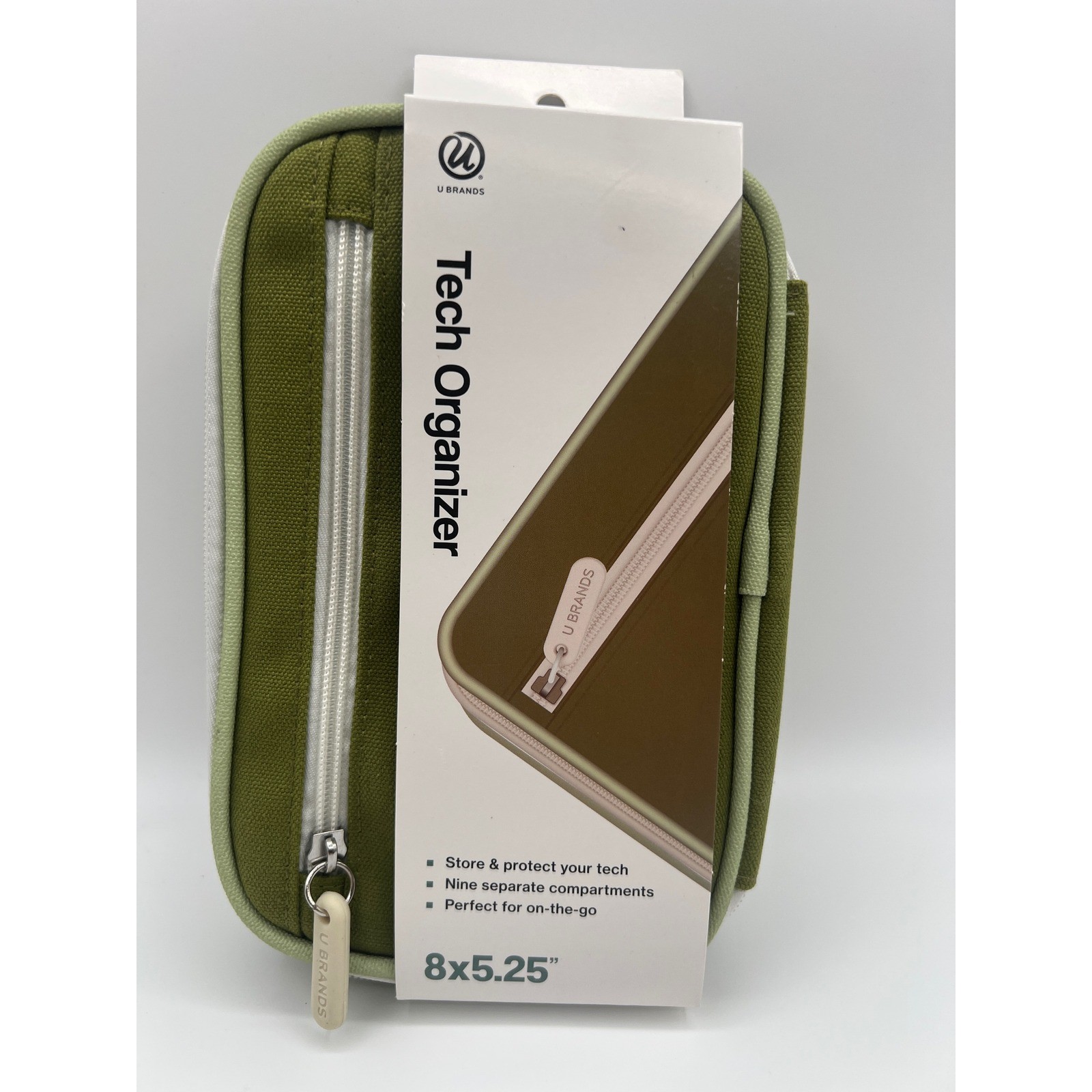 U Brands Tech Organizer Olive Green Canvas 9 Compartments Travel Case 7684T NEW