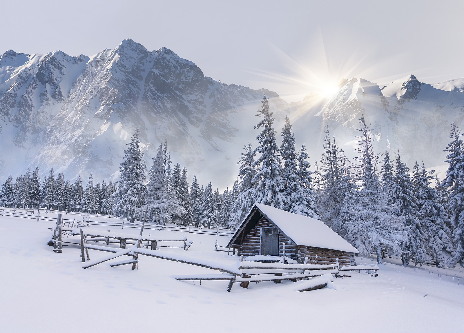 Landscape winter mountains cabin forest snow cold ice Custom Gaming Mat Desk