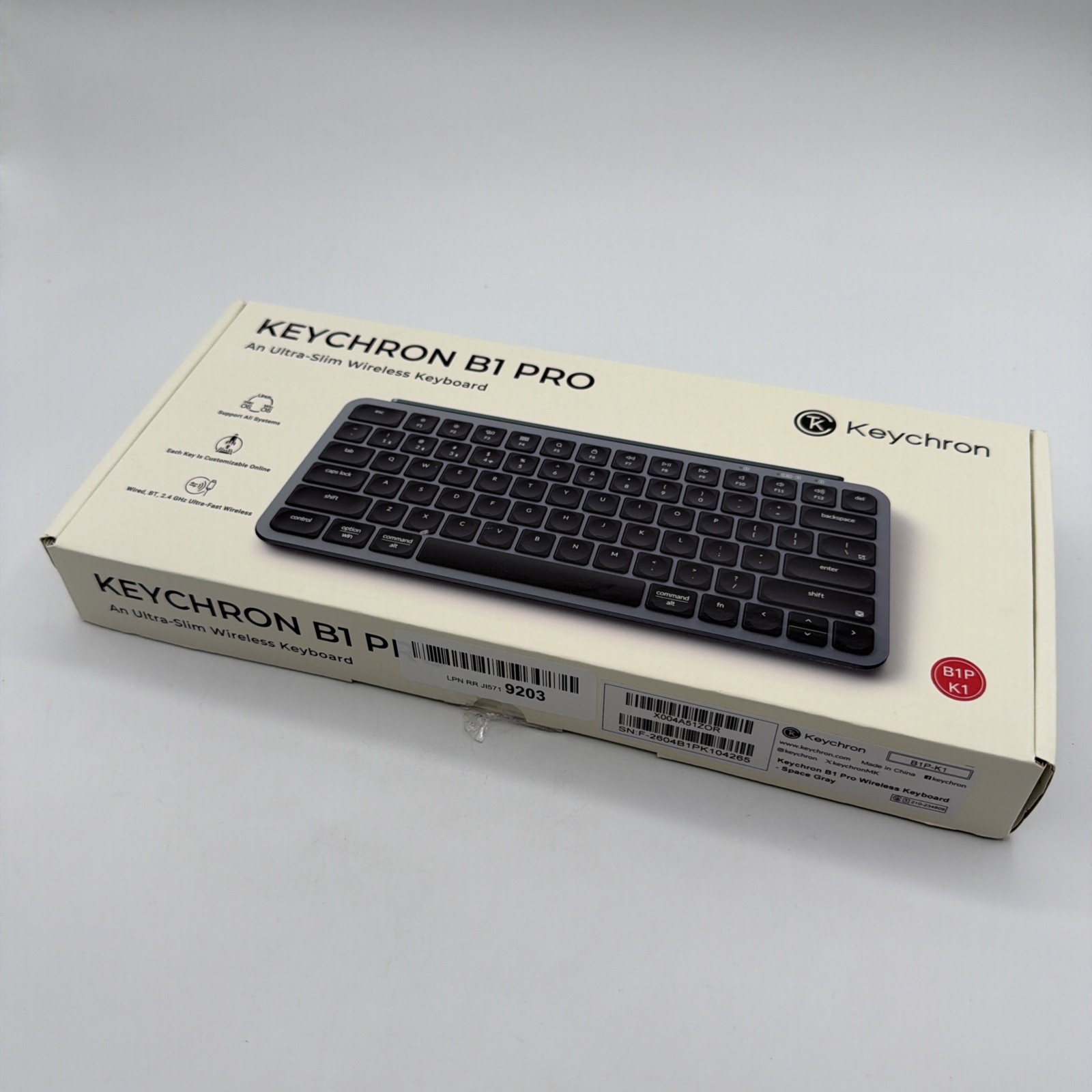 Keychron B1 Pro Wireless Keyboard Ultra-Slim 2.4G Bluetooth Space Gray B1P-K1b