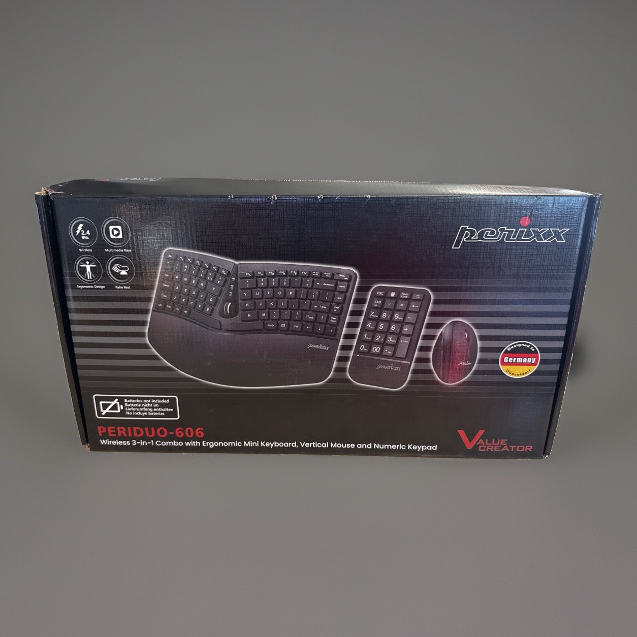 Perixx PERIDUO-606, 3-In-1 Wireless Compact Ergonomic Keyboard Vertical Mouse