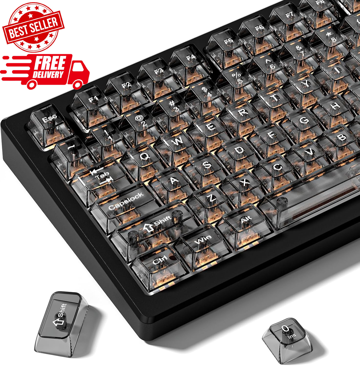 Black Transparent Keycap Set for 60% 65% 100% Mechanical Keyboards SHIPS FREE