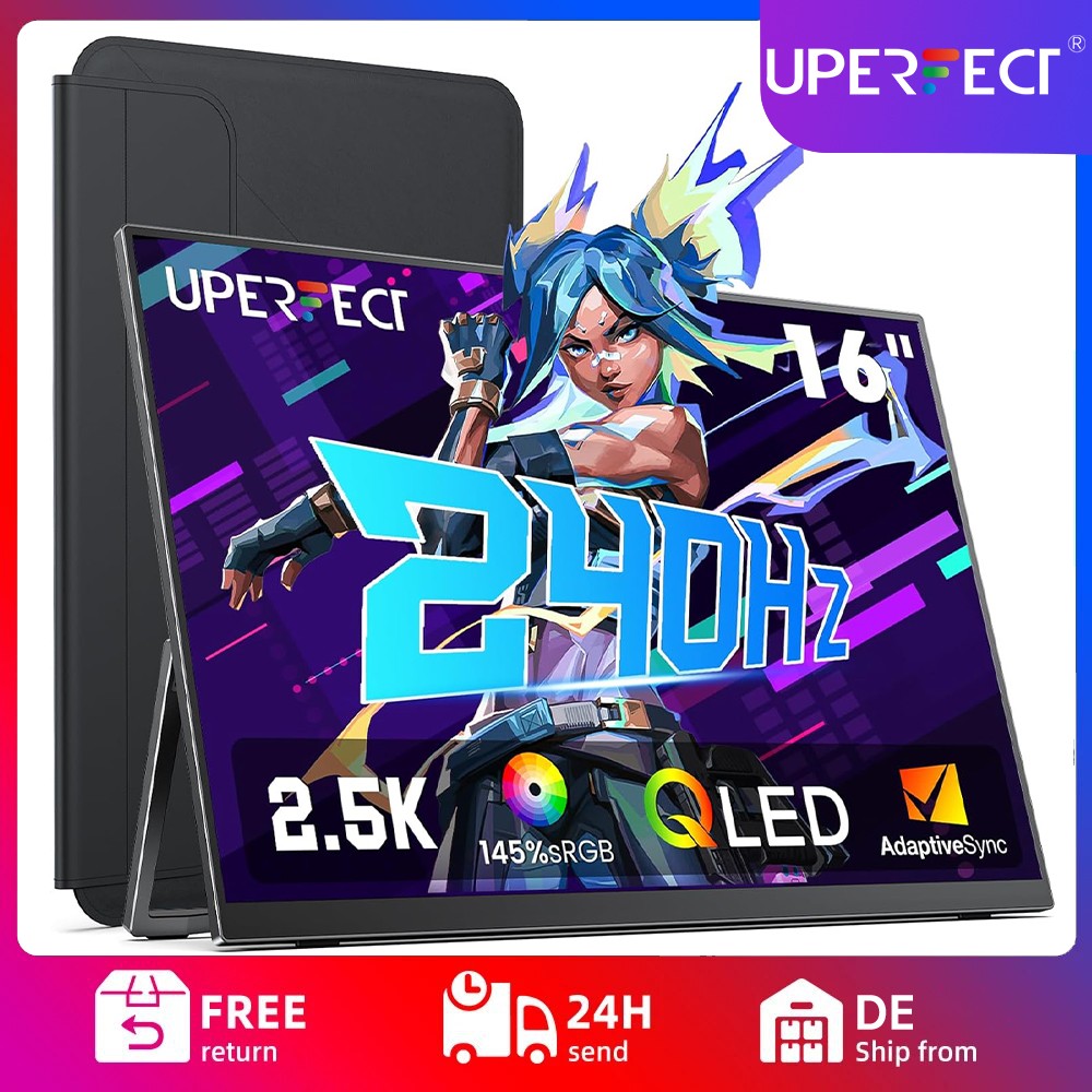 UPERFECT 2.5K 240Hz QLED Portable Monitor 16" 2560x1600 QHD 100% DCI-P3 400 Nits