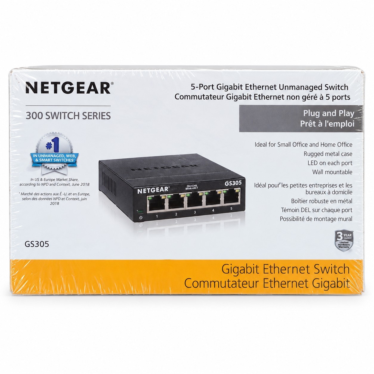 NETGEAR GS305v3 5-Port Gigabit Ethernet Unmanaged Switch 300 Series NEW SEALED